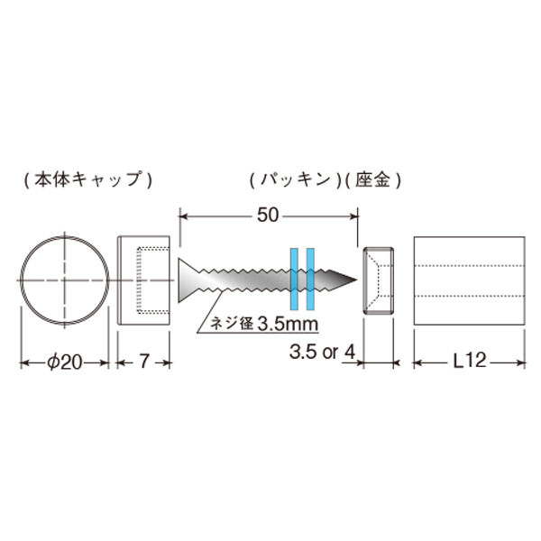 ウォールデコフックタイプI (固定)20×φ12　店舗用品　化粧ビス　ナット 2枚目