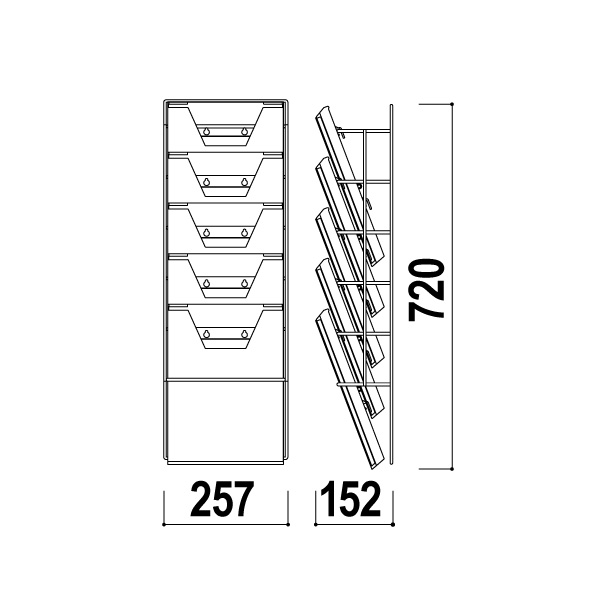 ウォールラック PRW-051S A4判1列5段 グレー カタログラック　スタンド看板　カタログスタンド・マガジンラック 2枚目